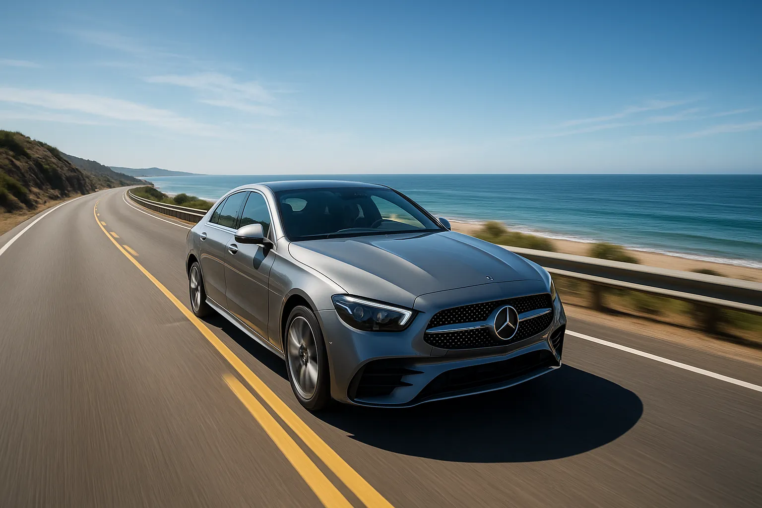 Mercedes Carretera Playa Soleado Final Evaluando los coches más rentable para trayectos de larga distancia.